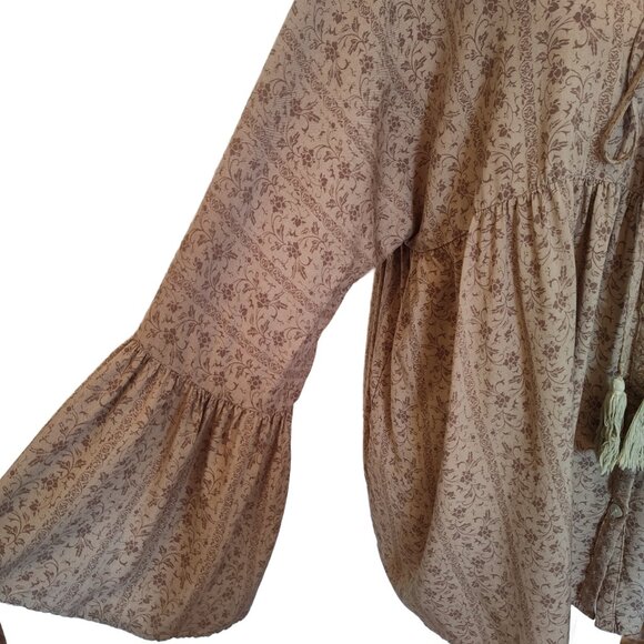 Heyson Boho Low Neck Top w' Bell Sleeves & Tassel Ties Size 2XL XXL - Picture 3 of 7